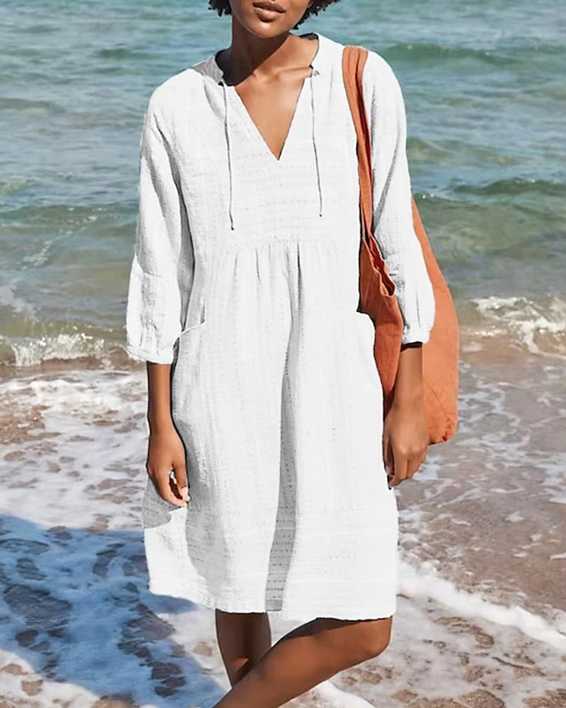 Dress for Women – Resort Style – Relaxed Fit – V-Neck – Breathable Natural Fiber