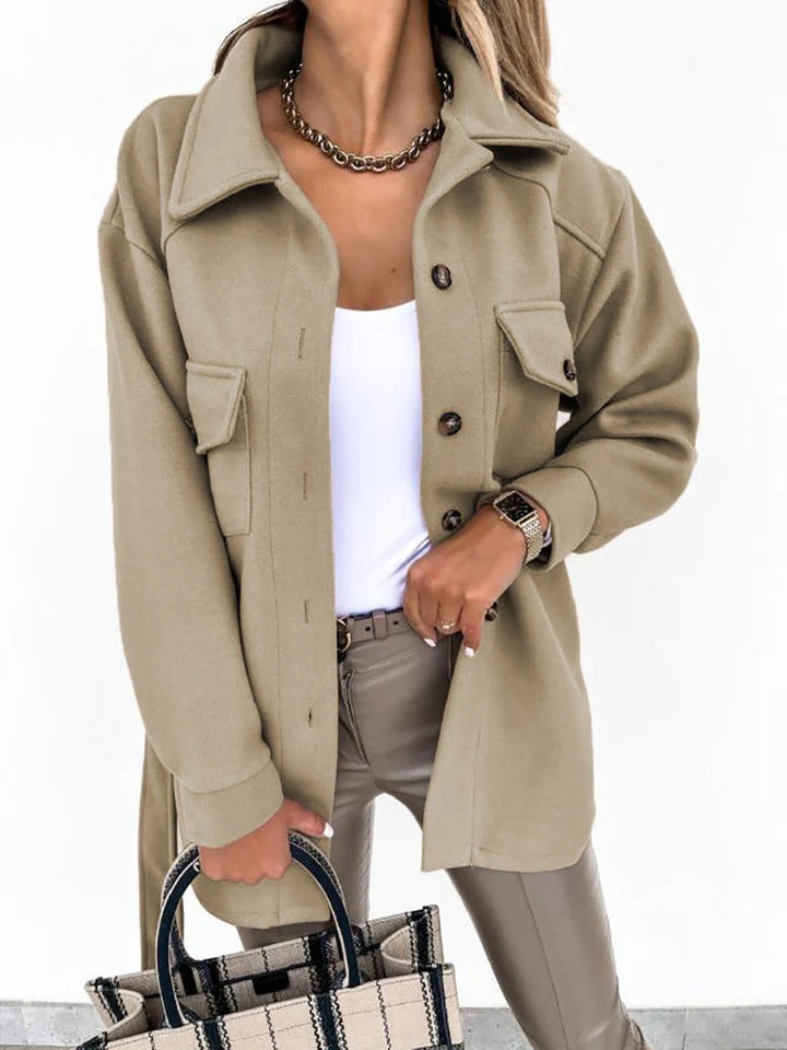 Women's Jacket – Wind Resistant – Oversized Fit – Button Closure – Hip Length – Casual