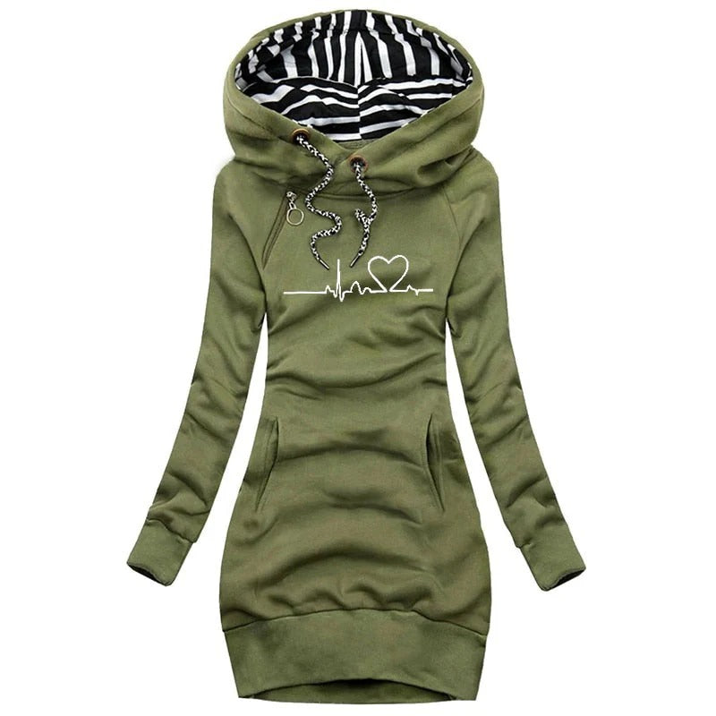 Women's Hoodie Dress – Slim Fit – Cotton Blend – Printed Design – Relaxed Style