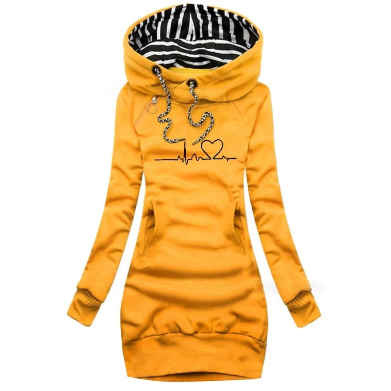 Women's Hoodie Dress – Slim Fit – Cotton Blend – Printed Design – Relaxed Style