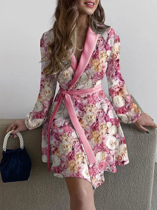 Women's Cardigan – Relaxed Fit – Belted Waist – Lightly Patterned Layered