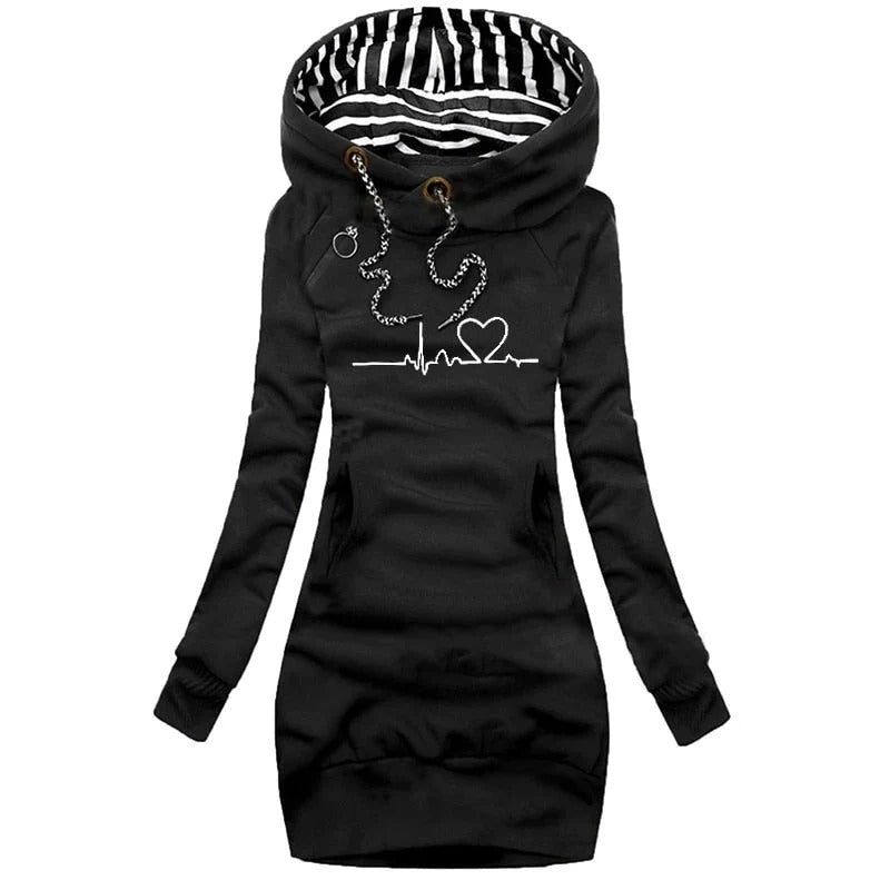 Women's Hoodie Dress – Slim Fit – Cotton Blend – Printed Design – Relaxed Style