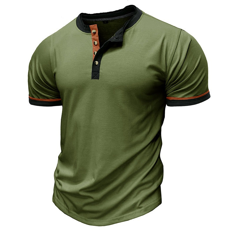 Men's Henley Shirt – Cotton – Regular Fit – Short Sleeve with Contrast Details