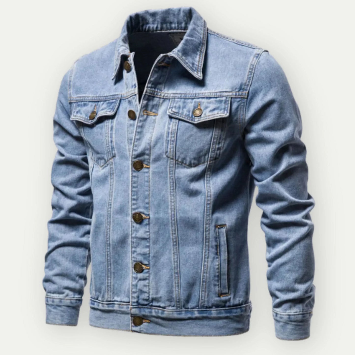 Men's trucker jacket – denim – tailored fit – buttons – chest and side pockets