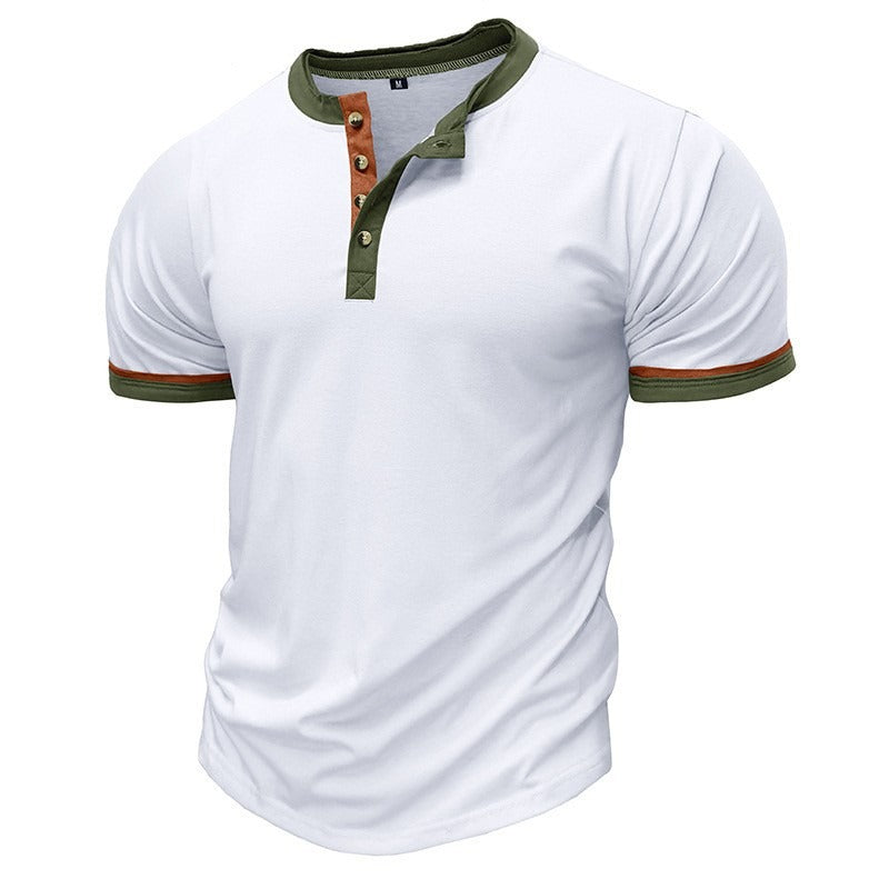 Men's Henley Shirt – Cotton – Regular Fit – Short Sleeve with Contrast Details
