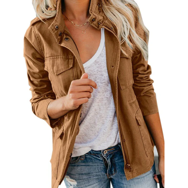 Women's Jacket – Relaxed Fit – Cotton Blend – Zipper and Buttons – Utility Style