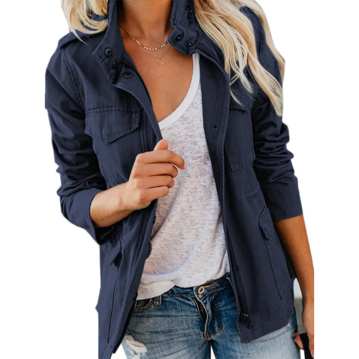 Women's Jacket – Relaxed Fit – Cotton Blend – Zipper and Buttons – Utility Style