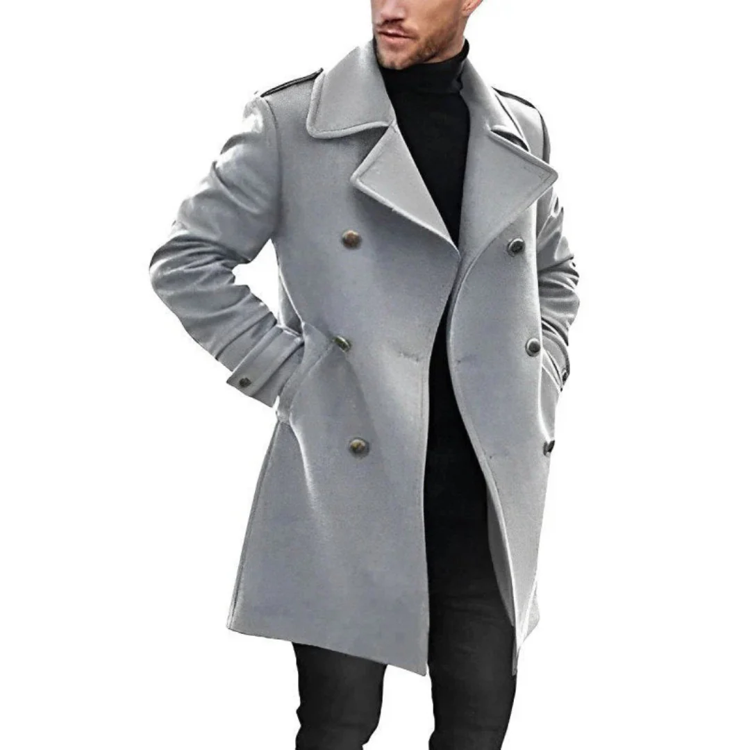 Men's Trench Coat – Wool Blend – Tailored Fit – Double Breasted Mid Length
