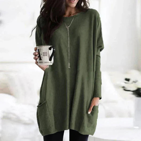 Women's Tunic Sweater – Oversized Fit – Soft Knit – Side Pocket – Dropped Shoulders