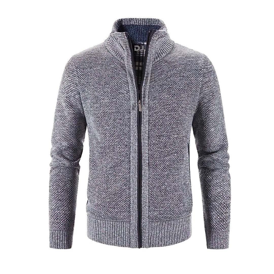 Men's Zip Cardigan – Slim Fit – Wool Knit – Ribbed Edge – Contrast Detail