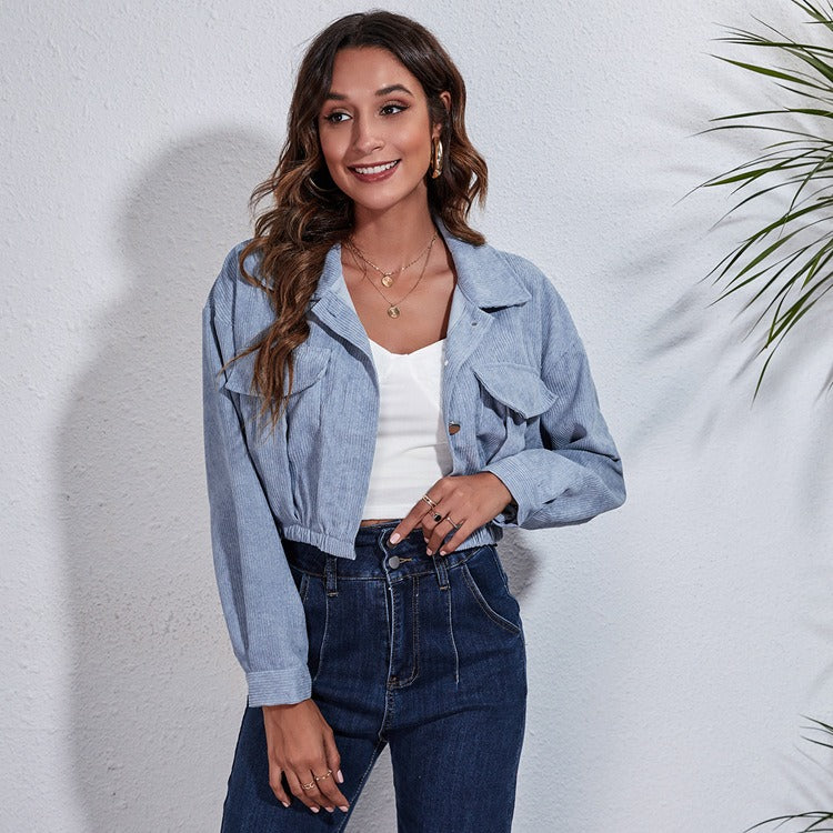 Women's Jacket – Corduroy – Relaxed Fit – Short Length – Button Front – Chest Pockets