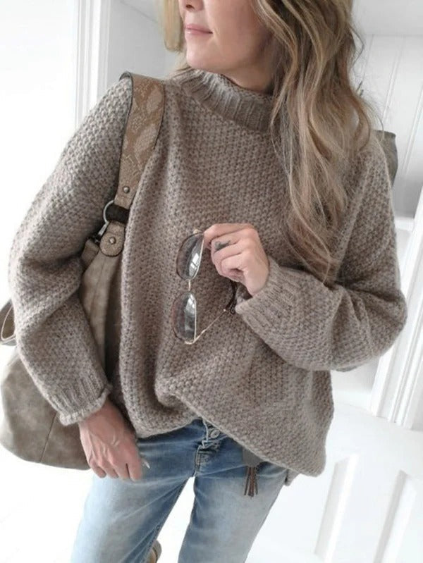 Women's Sweater – Relaxed Fit – High Neck – Textured Knit – Long Sleeves