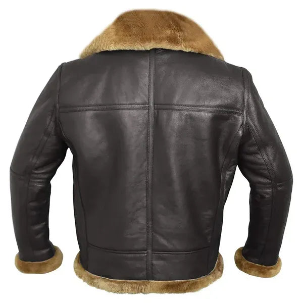 Men's Bomber Jacket – Leather – Oversized Fit – Shearling Lining – Buckle Collar