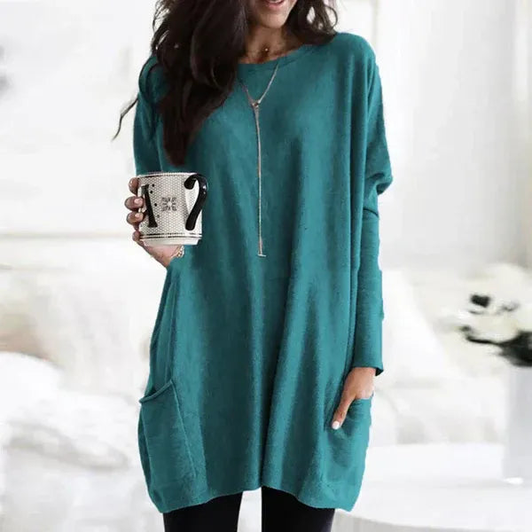 Women's Tunic Sweater – Oversized Fit – Soft Knit – Side Pocket – Dropped Shoulders