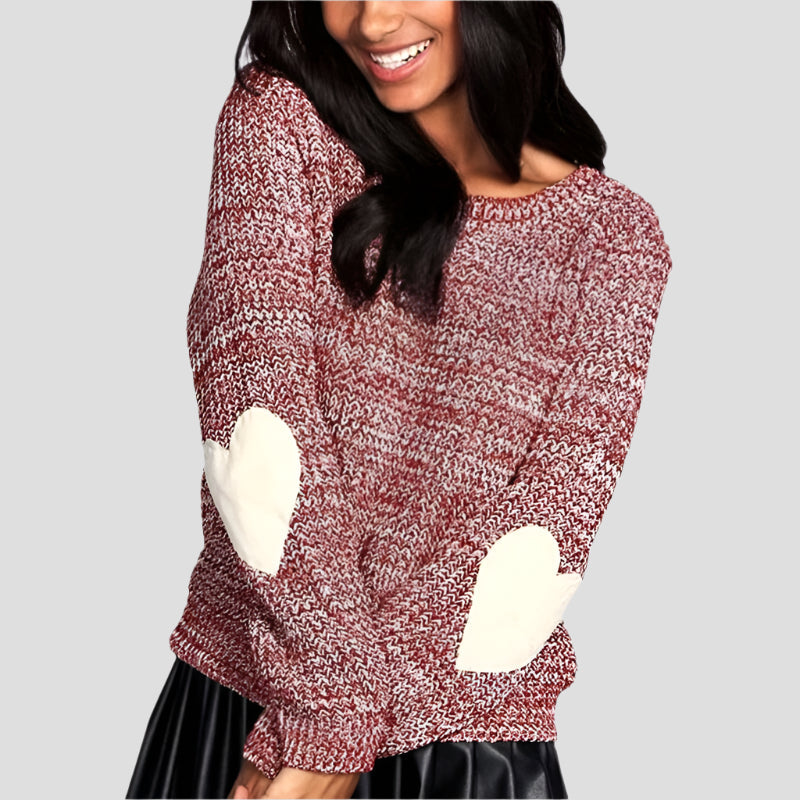 Women's Sweater – Chunky Knit – Oversized Fit – Heart Elbow Detail – Dropped Shoulders
