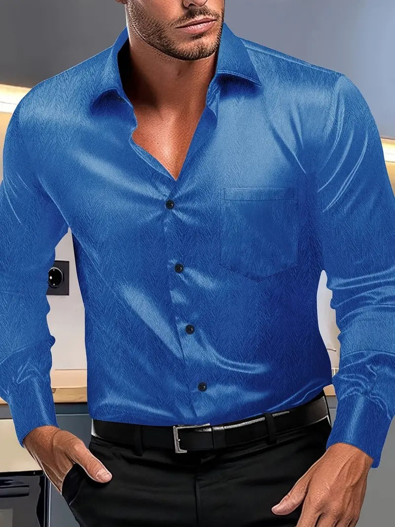 Men's Shirt with Buttons – Slim Fit – Silky Feel – Pointed Collar – Chest Pocket