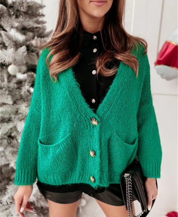 Women's Cardigan – Oversized Fit – Knitted – V-neck – Buttons – Relaxed Style