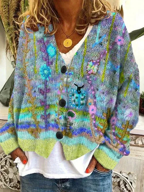 Women's Cardigan – Oversized Fit – Chunky Knit – Patterned Design – Button Front