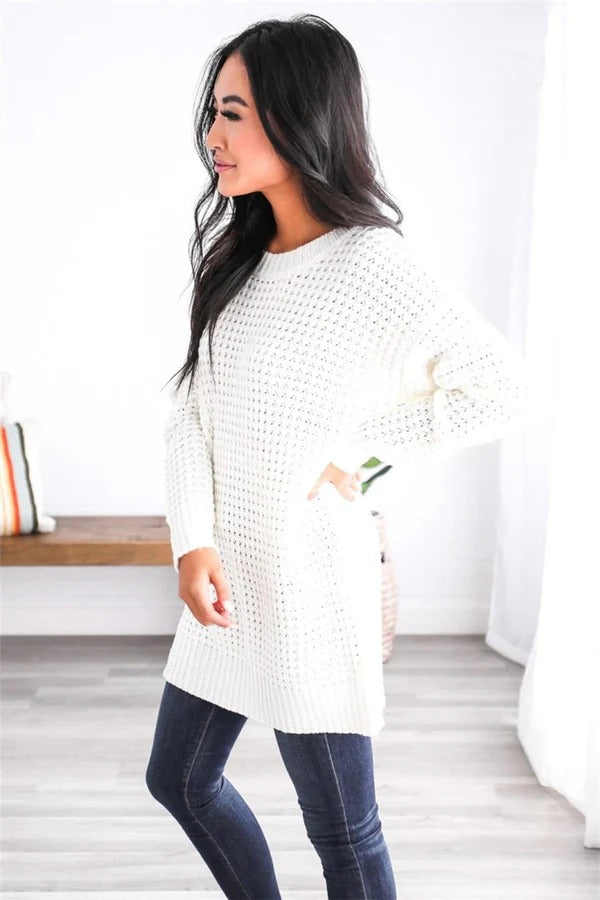Women's Sweaters – Oversized Fit – Chunky Knit Wool – Honeycomb Structure – Ribbed Edges