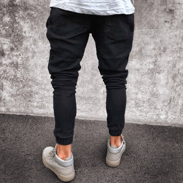 Men's Pants Sweatpants – Slim Fit – Elastic Waist – Ribbed Knees – Full Length