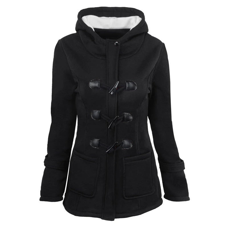 Women's Jacket with Hood – Structured Fit – Cotton Blend – Knee Length – Toggle Details