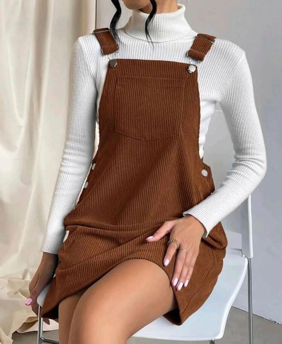 Dress for Women – Mid-Length – Corduroy – Relaxed Fit – Adjustable Straps