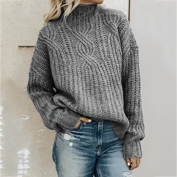 Women's Sweater – Oversized Fit – Wool Blend – Cable Knit – Dropped Shoulders