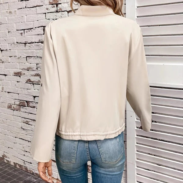 Women's Jacket – Imitation Leather – Relaxed Fit – Zipper – Button Pockets – Ribbed Hem