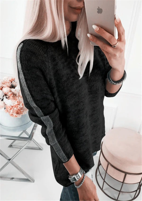 Women's Sweater – Loose Fit – Striped Design – Soft Cotton Blend – Raglan Sleeves