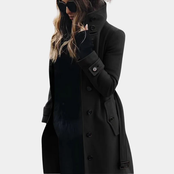 Women's Trench Coat – Tailored Fit – Wool Texture – Full Length – Belt at Waist