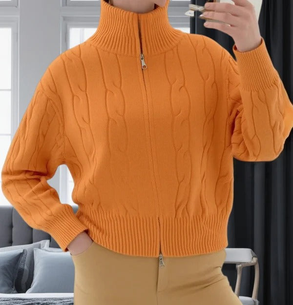 Women's Sweater – Wool Blend – Relaxed Fit – High Neck with Zipper