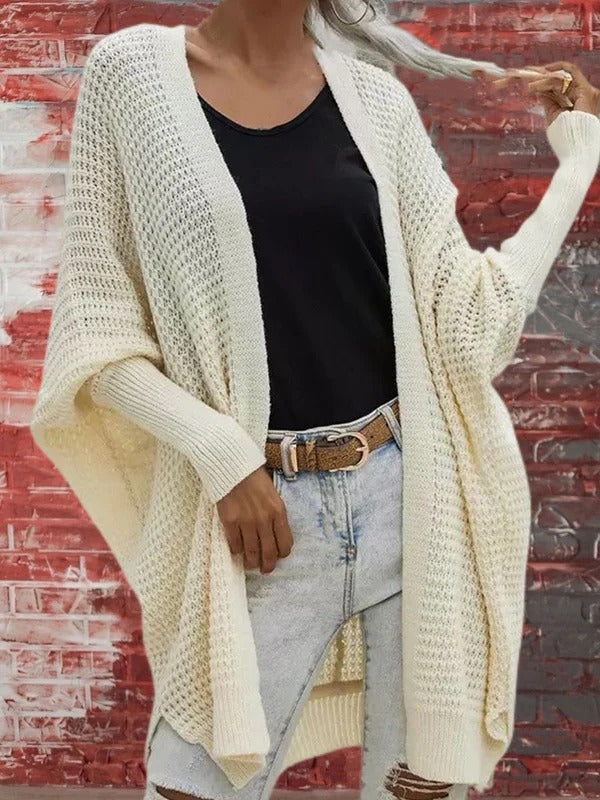 Women's Cardigan – Knitted Waffle Texture – Oversized Fit – Open Front – Long Sleeved