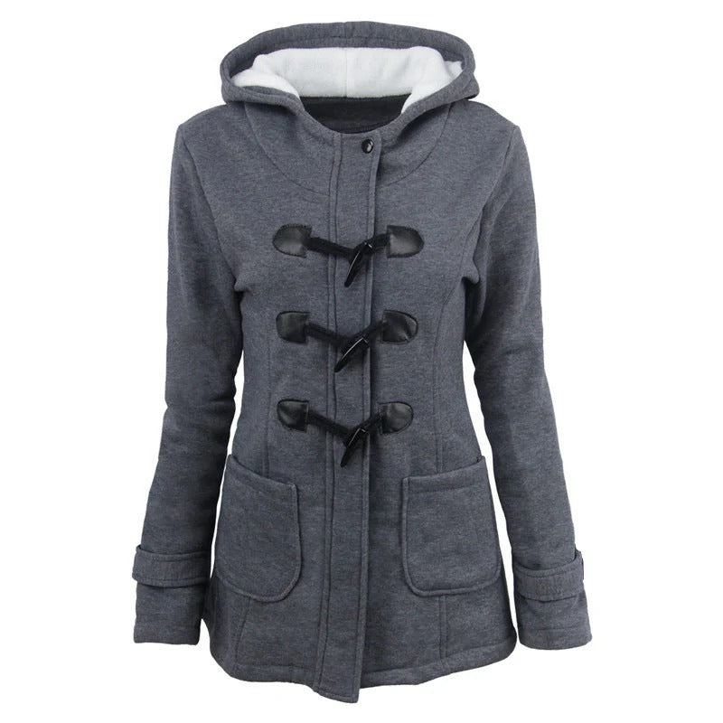 Women's Jacket with Hood – Structured Fit – Cotton Blend – Knee Length – Toggle Details