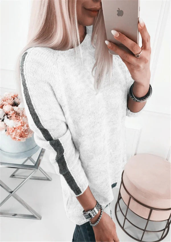 Women's Sweater – Loose Fit – Striped Design – Soft Cotton Blend – Raglan Sleeves