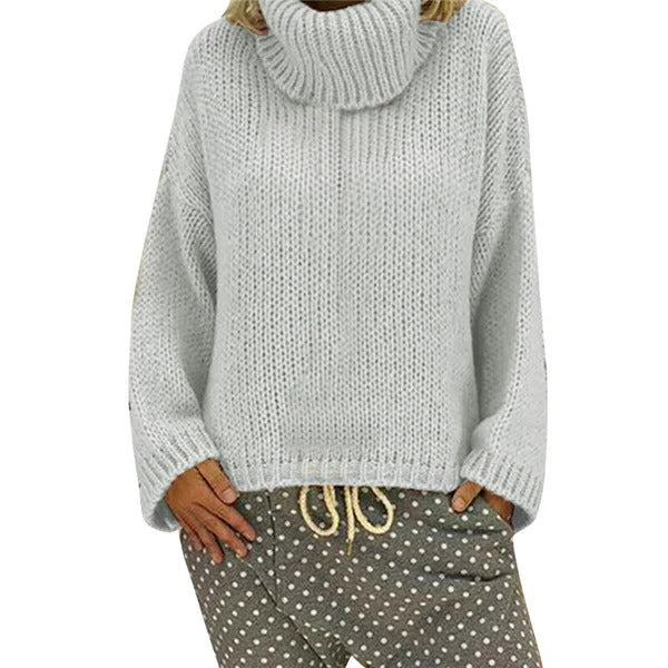 Women's Sweater – Chunky Knit – Oversized Fit – High Neck – Ribbed Finish