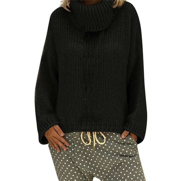 Women's Sweater – Chunky Knit – Oversized Fit – High Neck – Ribbed Finish