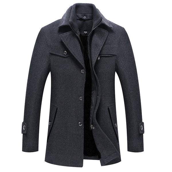 Men's Coat – Wool Blend – Tailored Fit – High Collar – Knee Length
