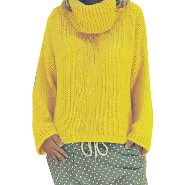 Women's Sweater – Chunky Knit – Oversized Fit – High Neck – Ribbed Finish