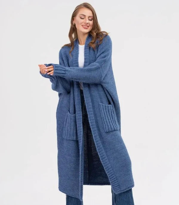 Women's Cardigan – Knitted Wool Feel – Oversized Fit – Long with Large Pockets