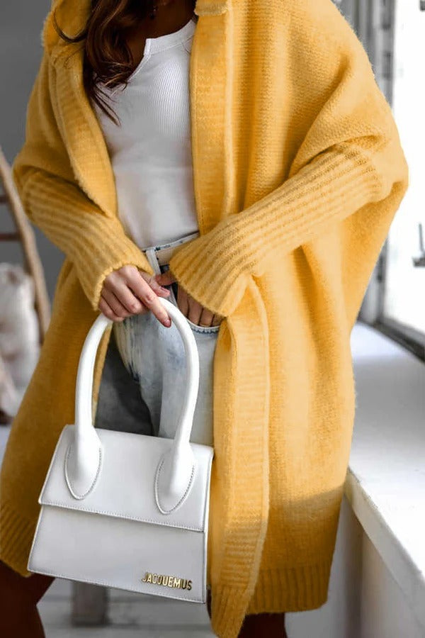 Women's Cardigan – Knitted – Oversized Fit – Hood – Open Front – Ribbed Details
