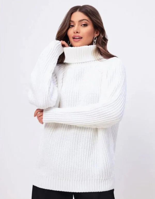 Women's Sweater – Relaxed Fit – High Turtleneck – Ribbed Wool Blend