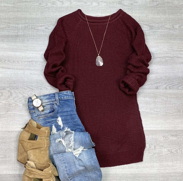 Women's Knitted Sweater – Oversized Fit – Wool – Cowl Neck – Side Split Casual Style