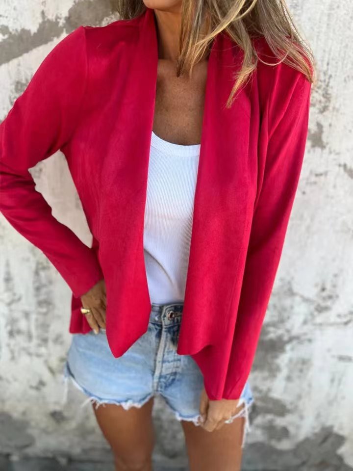 Women's Cardigan – Relaxed Fit – Soft Suede Look – Open Front – Light Layer