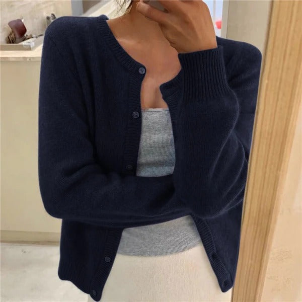 Women's Cardigan – Wool Blend – Relaxed Fit – Decorative Buttons – Ribbed Cuffs