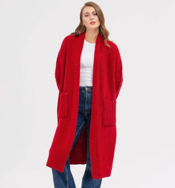 Women's Cardigan – Knitted Wool Feel – Oversized Fit – Long with Large Pockets