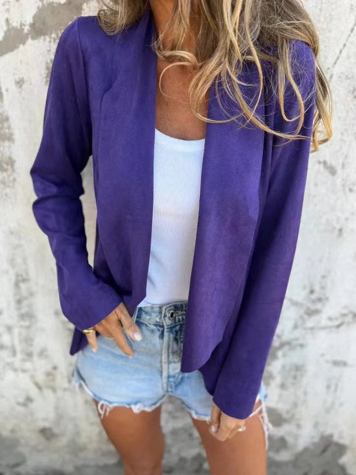 Women's Cardigan – Relaxed Fit – Soft Suede Look – Open Front – Light Layer