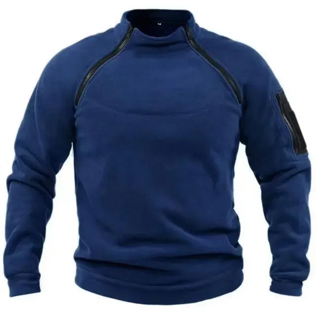 Men's Pullover – Fleece – Relaxed Fit – High Collar – Zipper Sleeve Pocket