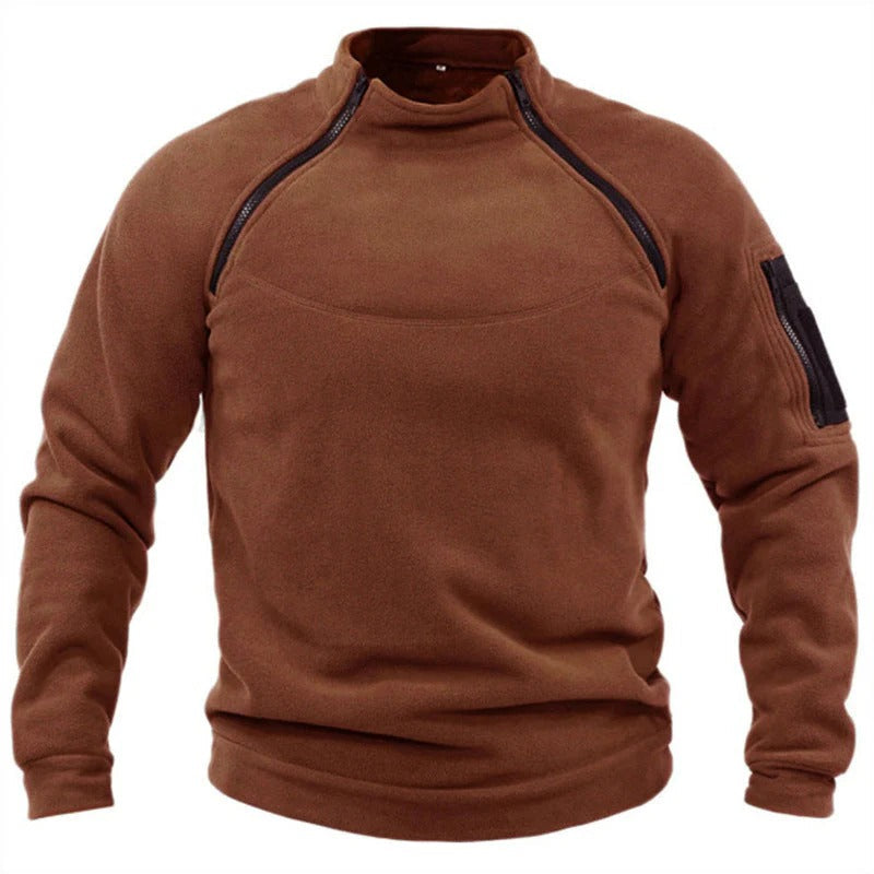 Men's Pullover – Fleece – Relaxed Fit – High Collar – Zipper Sleeve Pocket