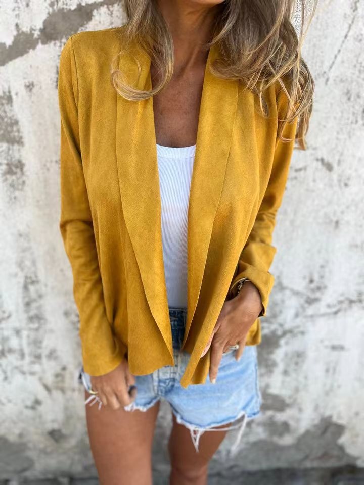 Women's Cardigan – Relaxed Fit – Soft Suede Look – Open Front – Light Layer