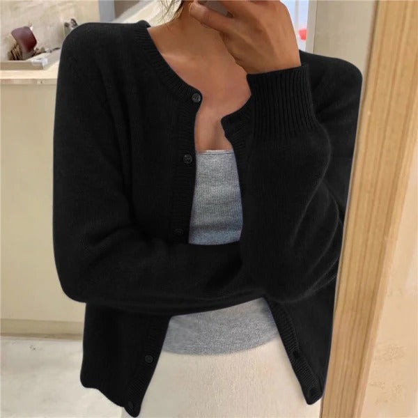 Women's Cardigan – Wool Blend – Relaxed Fit – Decorative Buttons – Ribbed Cuffs